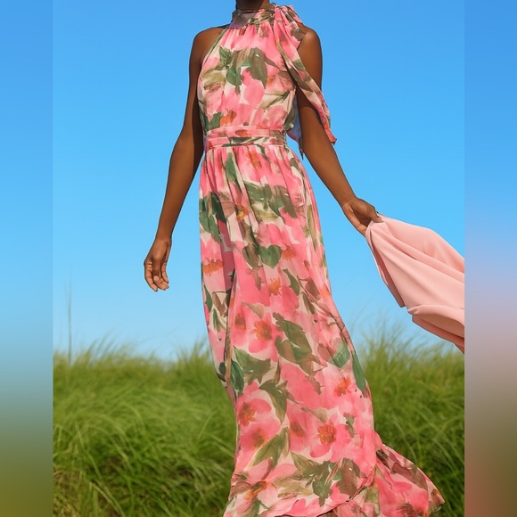 Anne Klein Dresses & Skirts - Anne Klein Camellia Multi Floral Sleeveless Halter Gown Maxi Dress Size 14